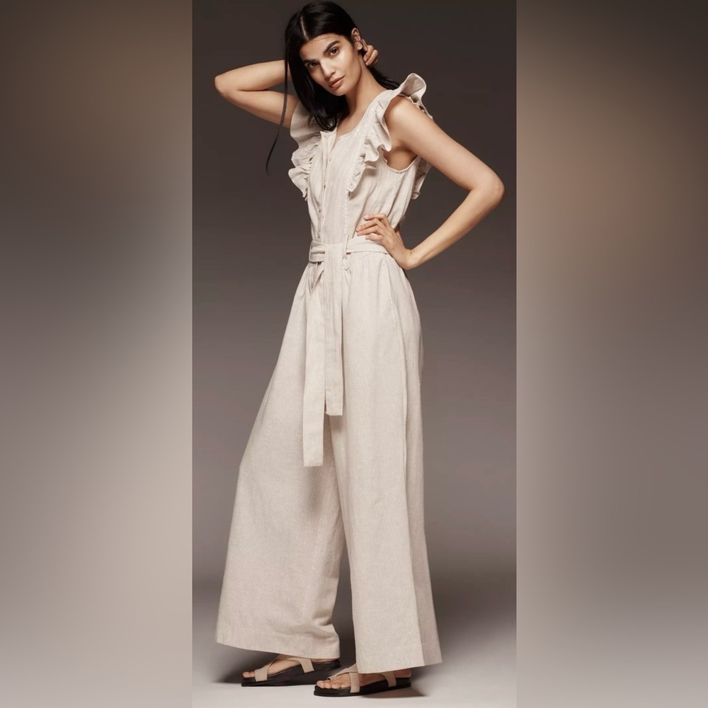 NWT! Anthropologie Elegant Cream Ruffle Pantsuit